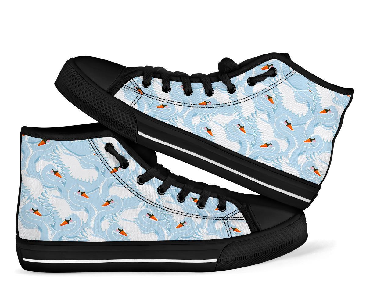 Swan Print Pattern Men Women's High Top Shoes-grizzshop