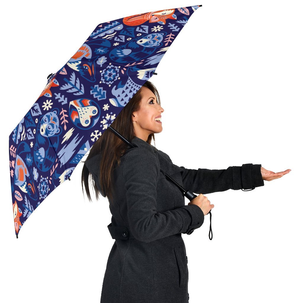 Swedish Animal Pattern Print Automatic Foldable Umbrella-grizzshop