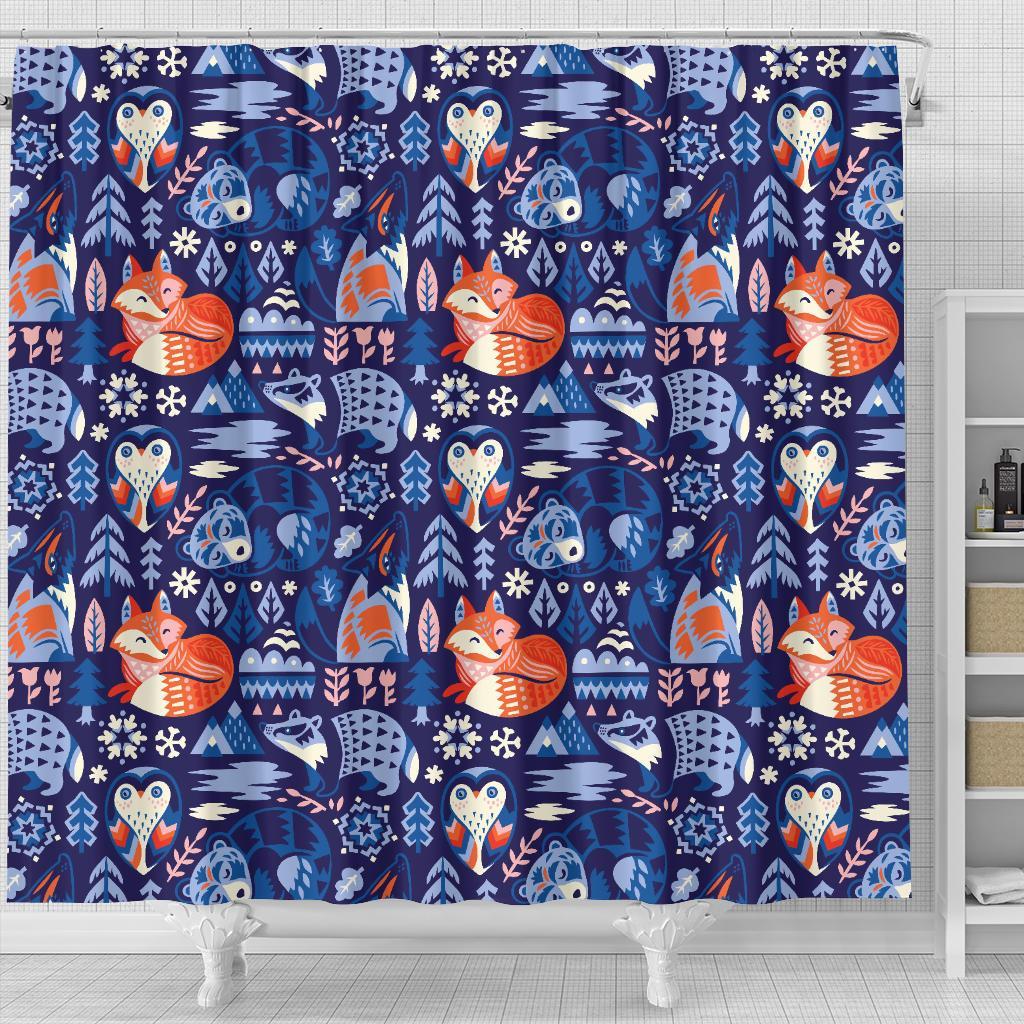 Swedish Animal Pattern Print Bathroom Shower Curtain-grizzshop