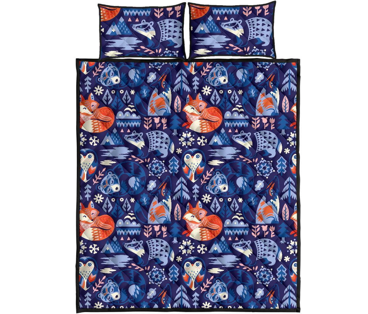 Swedish Animal Pattern Print Bed Set Quilt-grizzshop