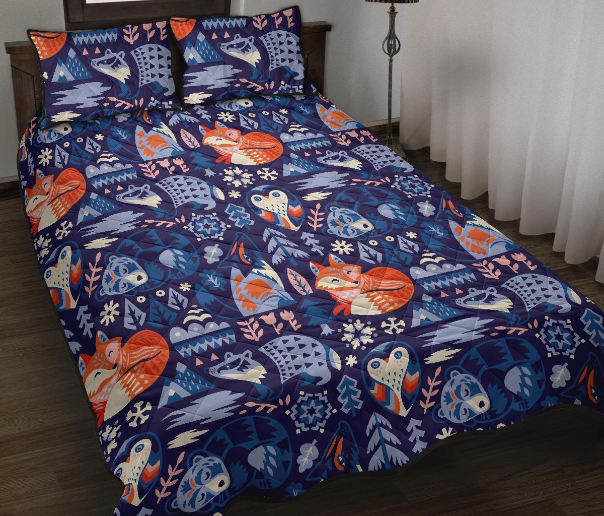 Swedish Animal Pattern Print Bed Set Quilt-grizzshop