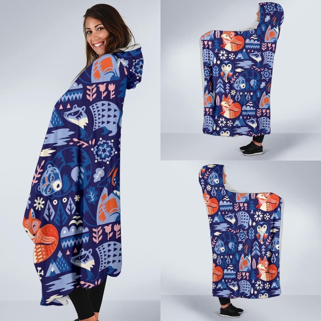 Swedish Animal Pattern Print Hooded Blanket-grizzshop