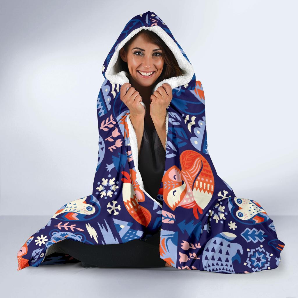 Swedish Animal Pattern Print Hooded Blanket-grizzshop