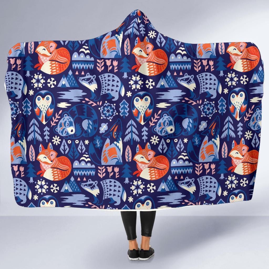 Swedish Animal Pattern Print Hooded Blanket-grizzshop