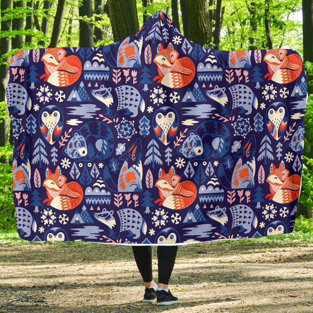 Swedish Animal Pattern Print Hooded Blanket-grizzshop