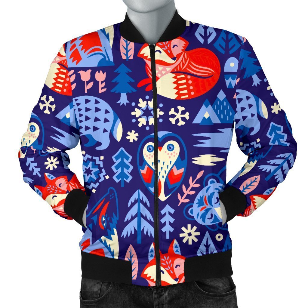 Swedish Animal Pattern Print Men's Bomber Jacket-grizzshop