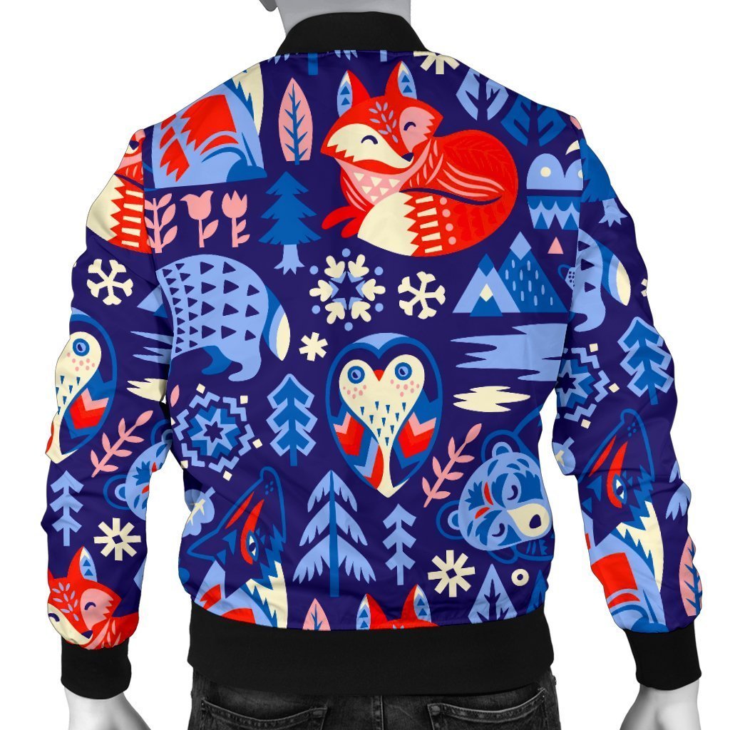 Swedish Animal Pattern Print Men's Bomber Jacket-grizzshop