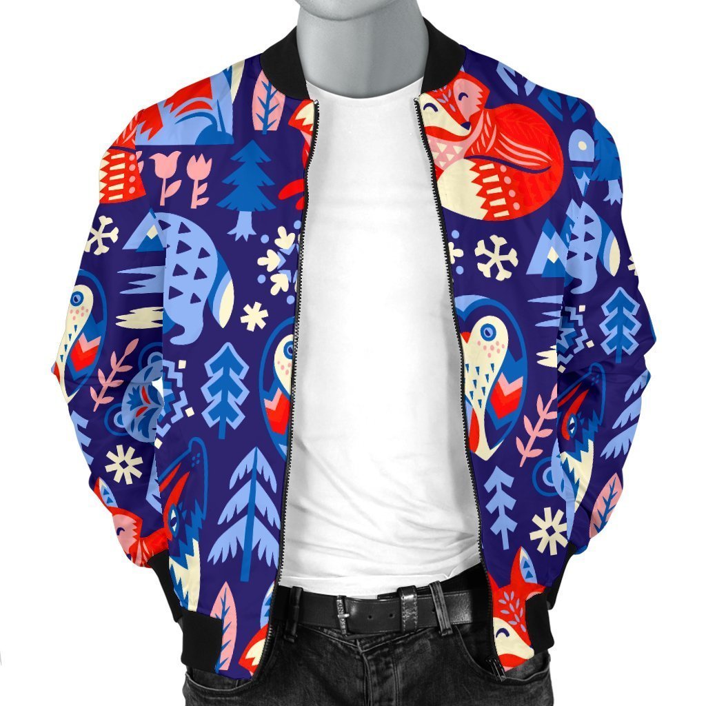 Swedish Animal Pattern Print Men's Bomber Jacket-grizzshop