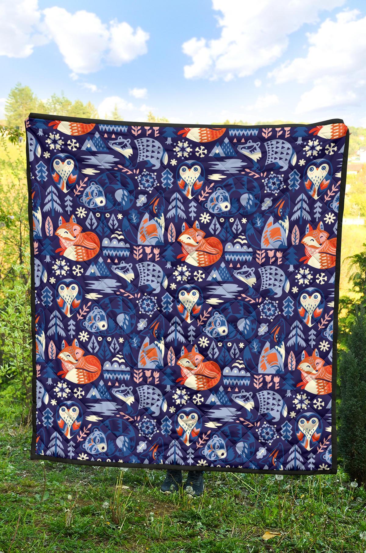 Swedish Animal Pattern Print Quilt-grizzshop