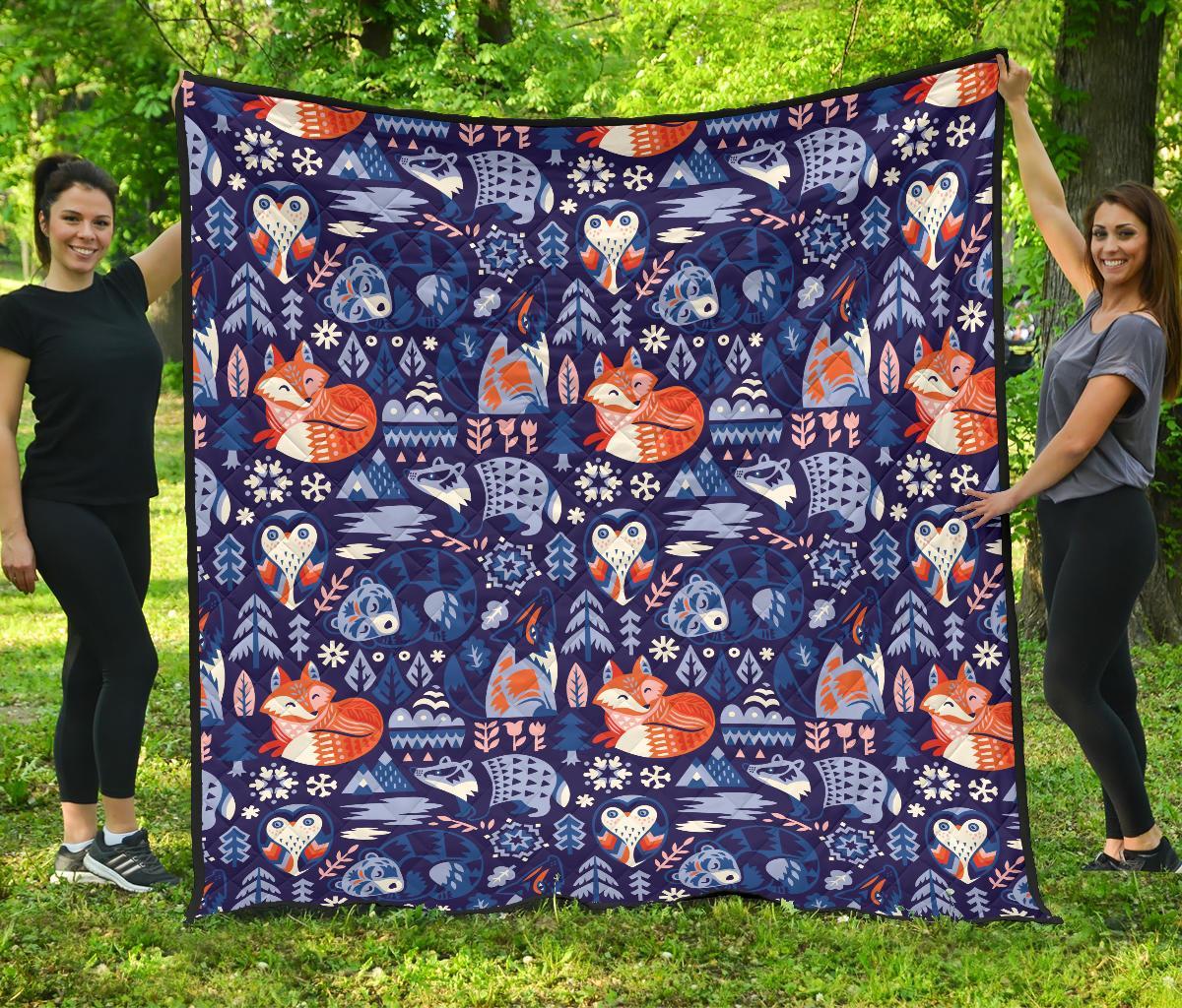 Swedish Animal Pattern Print Quilt-grizzshop