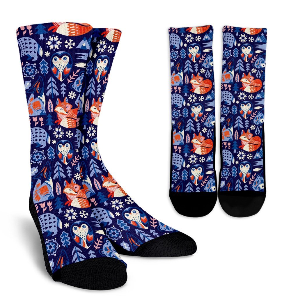 Swedish Animal Pattern Print Unisex Crew Socks-grizzshop