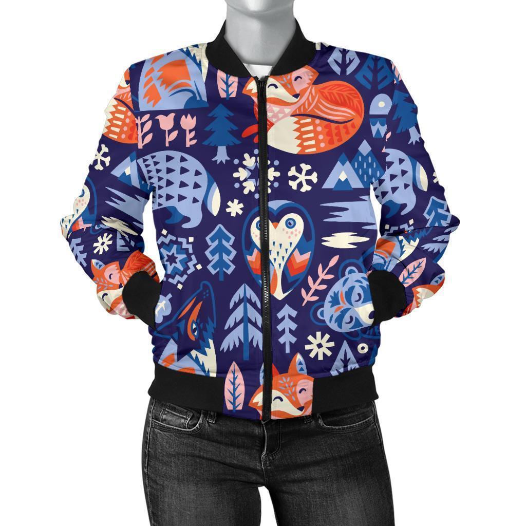 Swedish Animal Pattern Print Women Casual Bomber Jacket-grizzshop