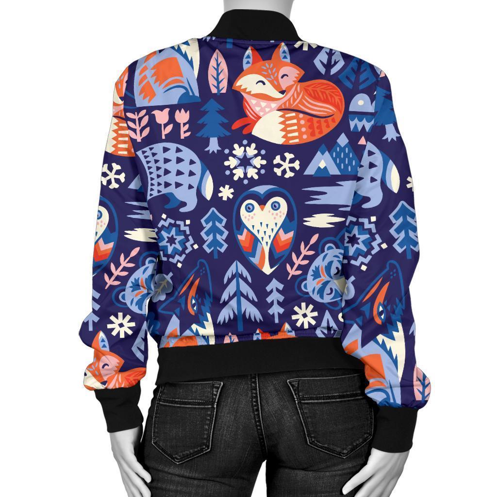 Swedish Animal Pattern Print Women Casual Bomber Jacket-grizzshop