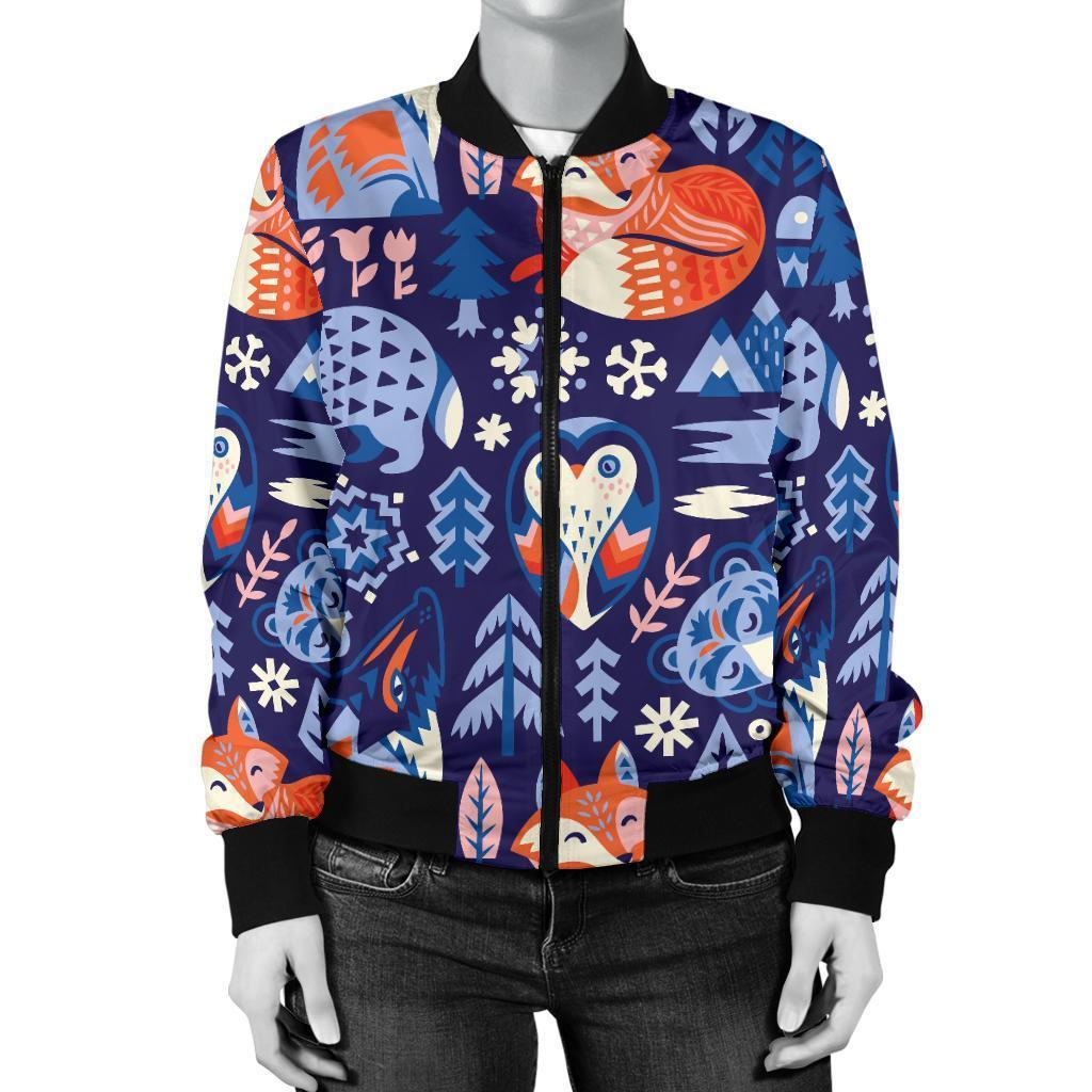 Swedish Animal Pattern Print Women Casual Bomber Jacket-grizzshop