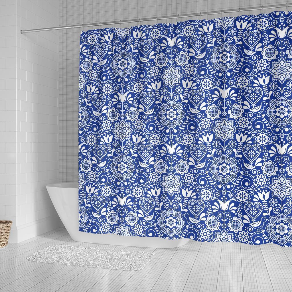 Swedish Floral Pattern Print Bathroom Shower Curtain-grizzshop