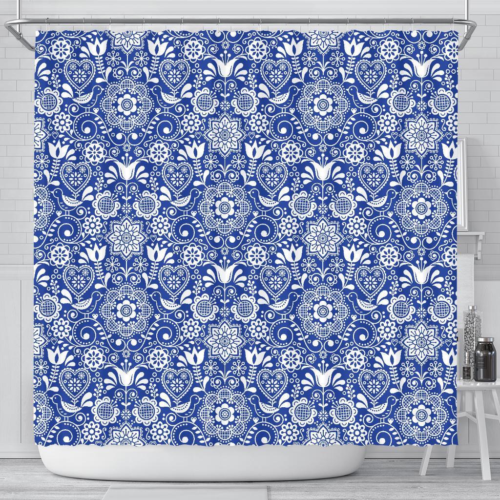 Swedish Floral Pattern Print Bathroom Shower Curtain-grizzshop