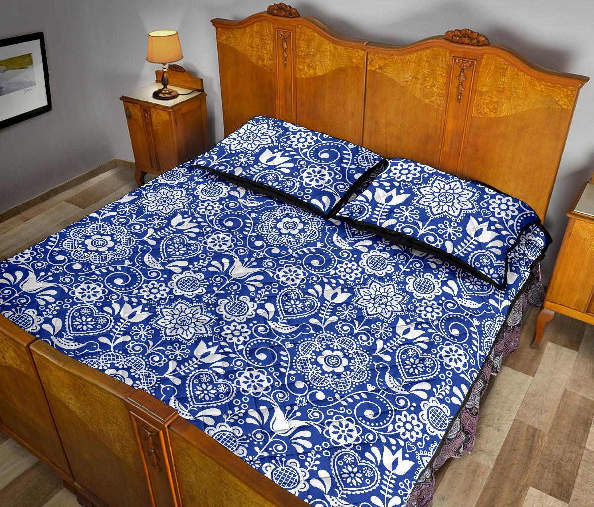 Swedish Floral Pattern Print Bed Set Quilt-grizzshop