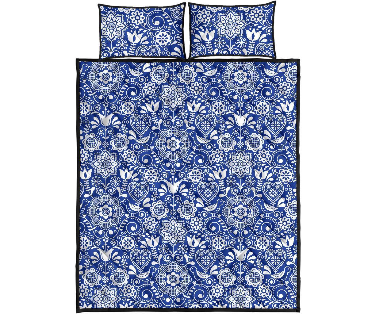 Swedish Floral Pattern Print Bed Set Quilt-grizzshop