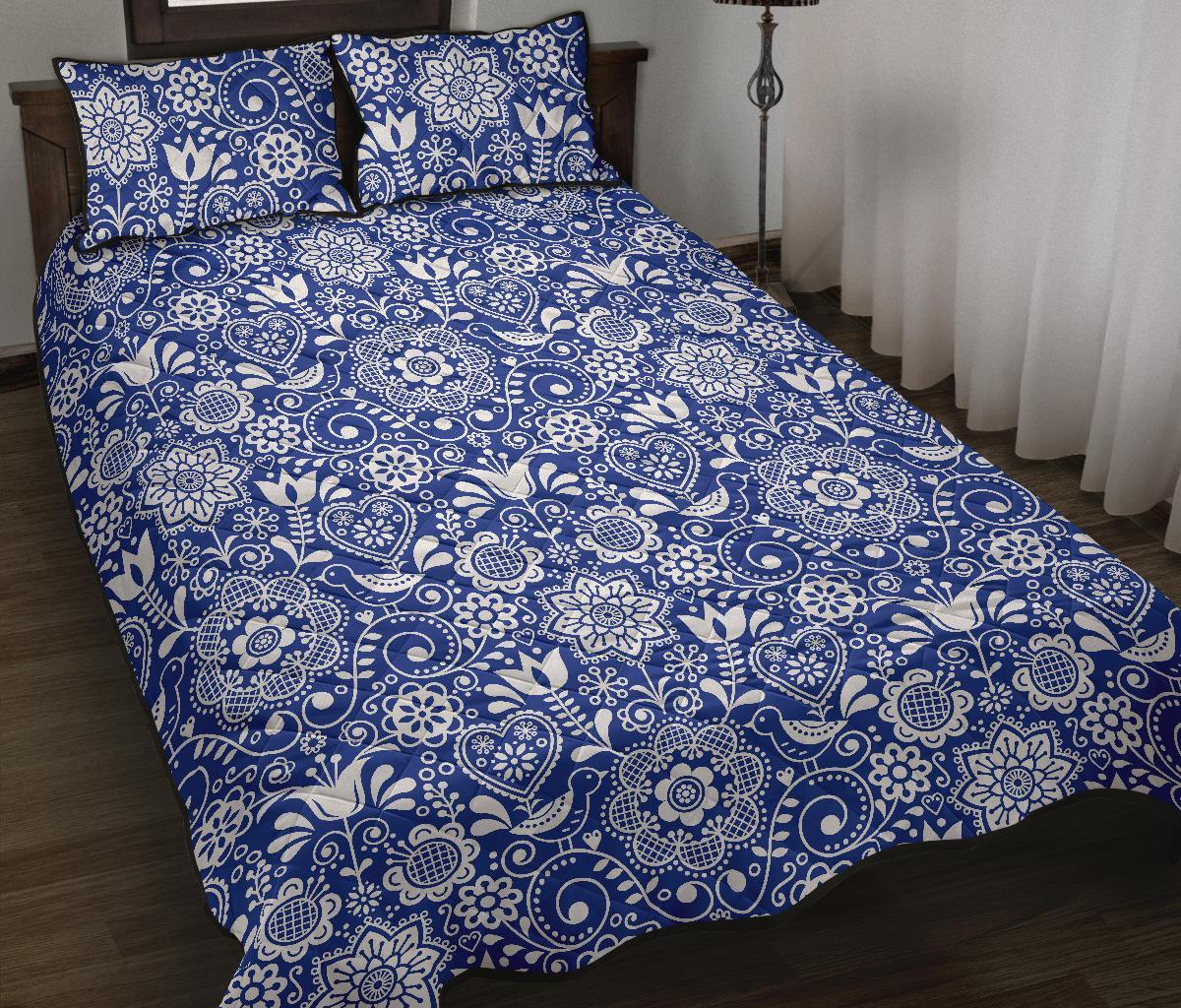 Swedish Floral Pattern Print Bed Set Quilt-grizzshop