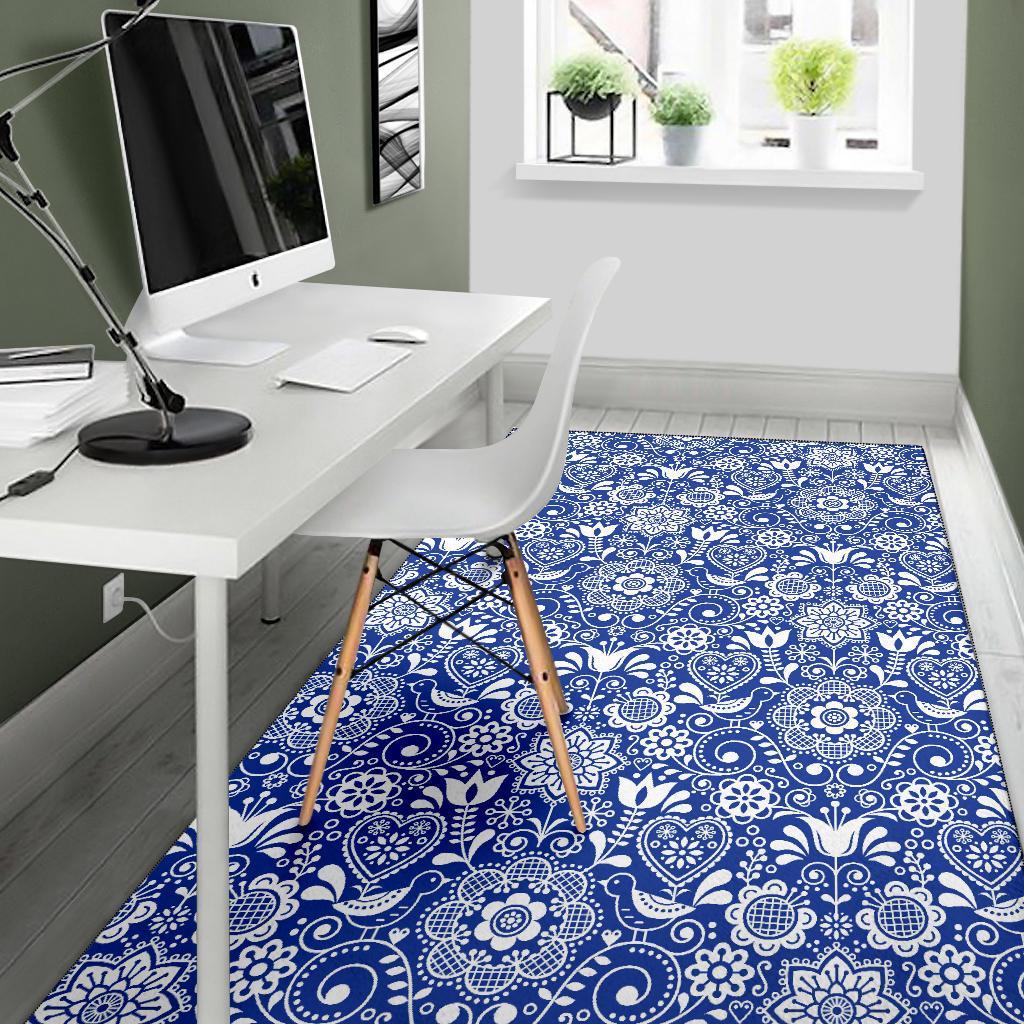Swedish Floral Pattern Print Floor Mat-grizzshop