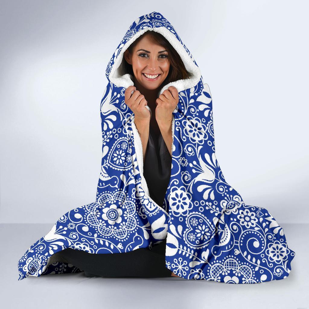 Swedish Floral Pattern Print Hooded Blanket-grizzshop