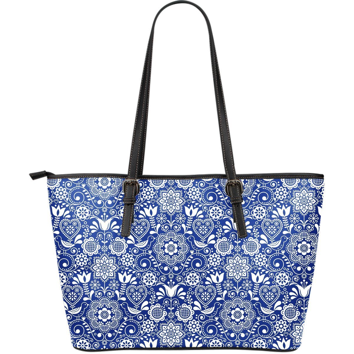 Swedish Floral Pattern Print Leather Tote Bag-grizzshop
