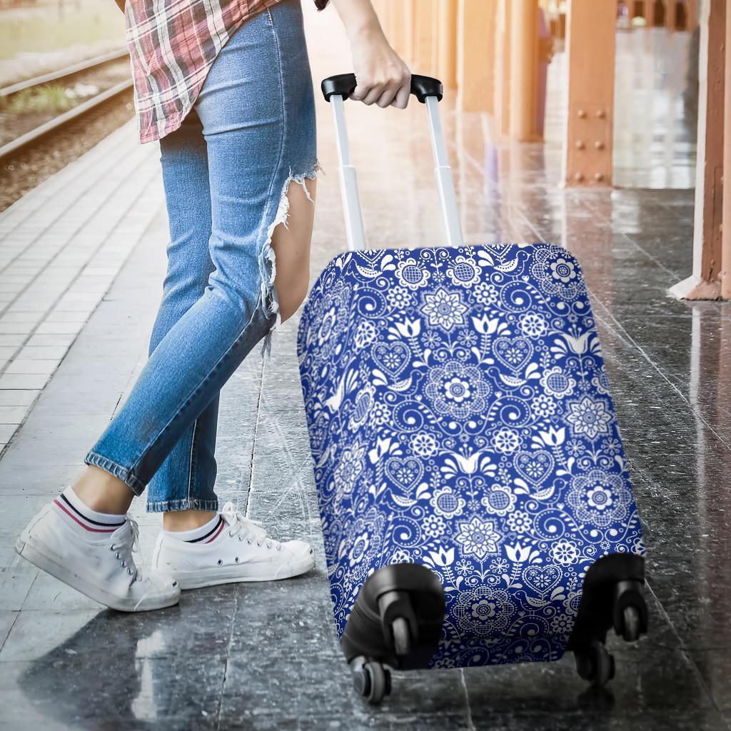 Swedish Floral Pattern Print Luggage Cover Protector-grizzshop