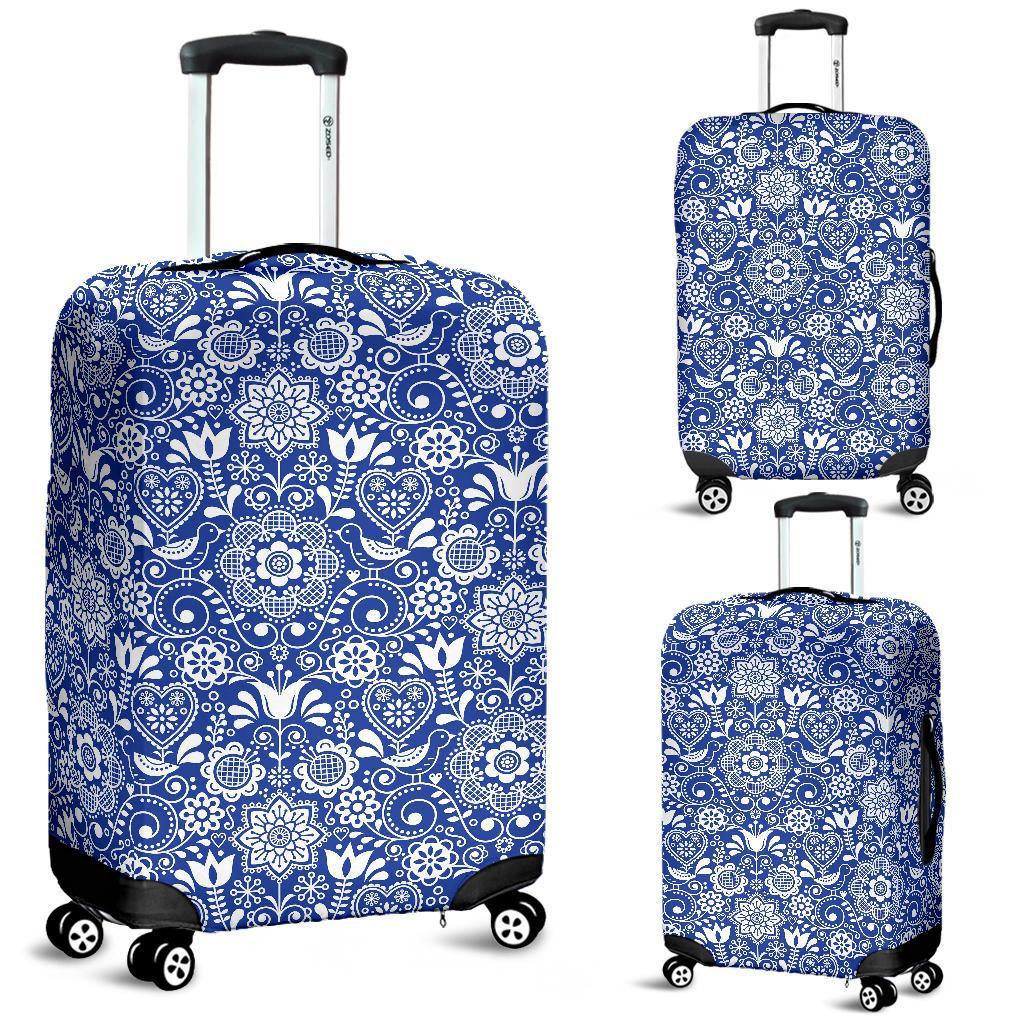 Swedish Floral Pattern Print Luggage Cover Protector-grizzshop