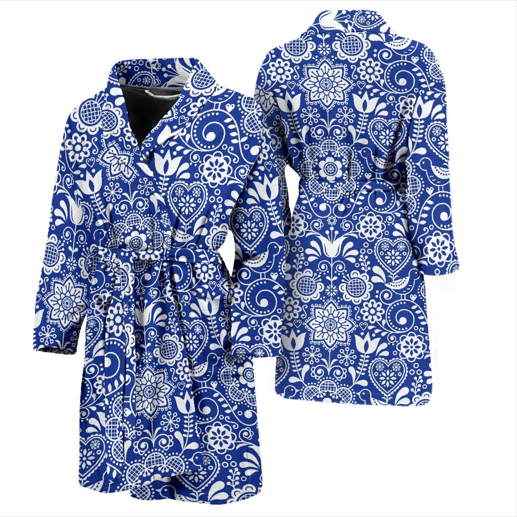 Swedish Floral Pattern Print Men Long Robe-grizzshop