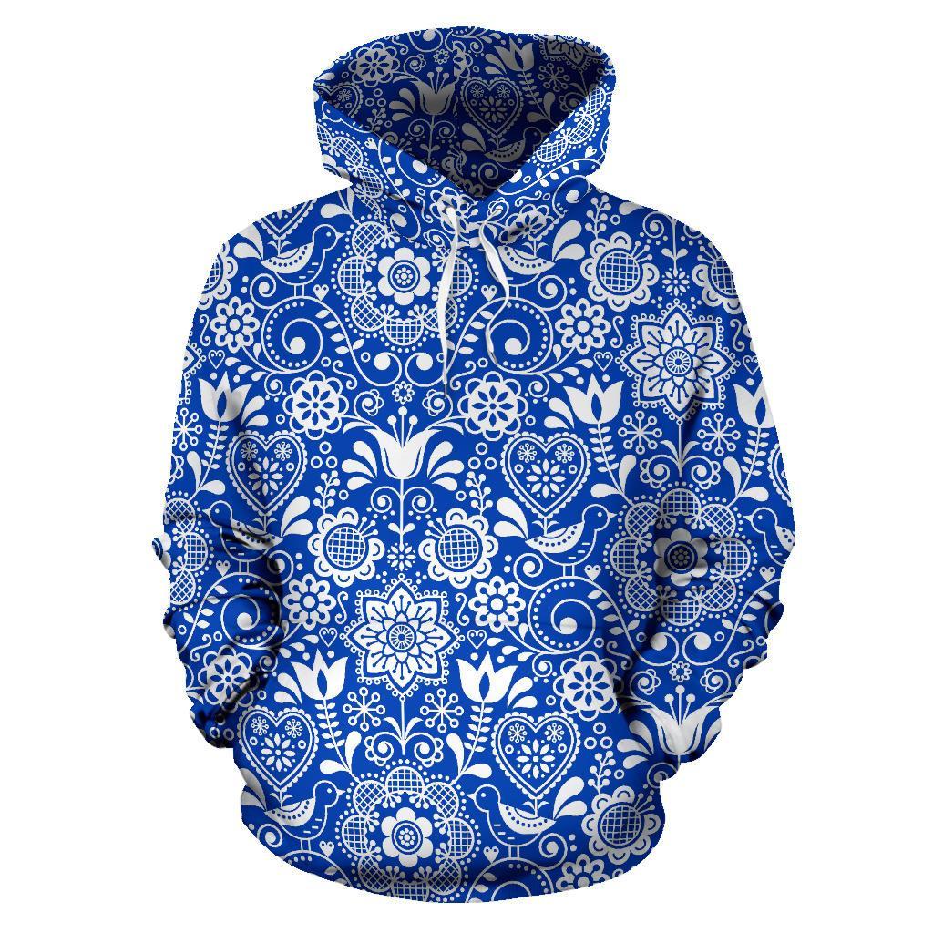 Swedish Floral Pattern Print Men Women Pullover Hoodie-grizzshop