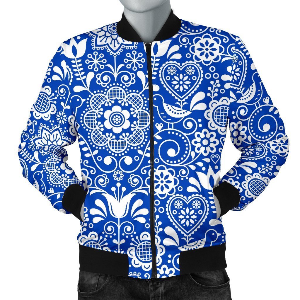 Swedish Floral Pattern Print Men's Bomber Jacket-grizzshop