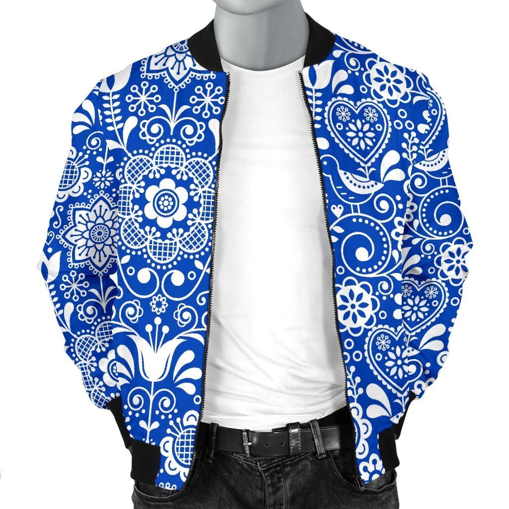 Swedish Floral Pattern Print Men's Bomber Jacket-grizzshop