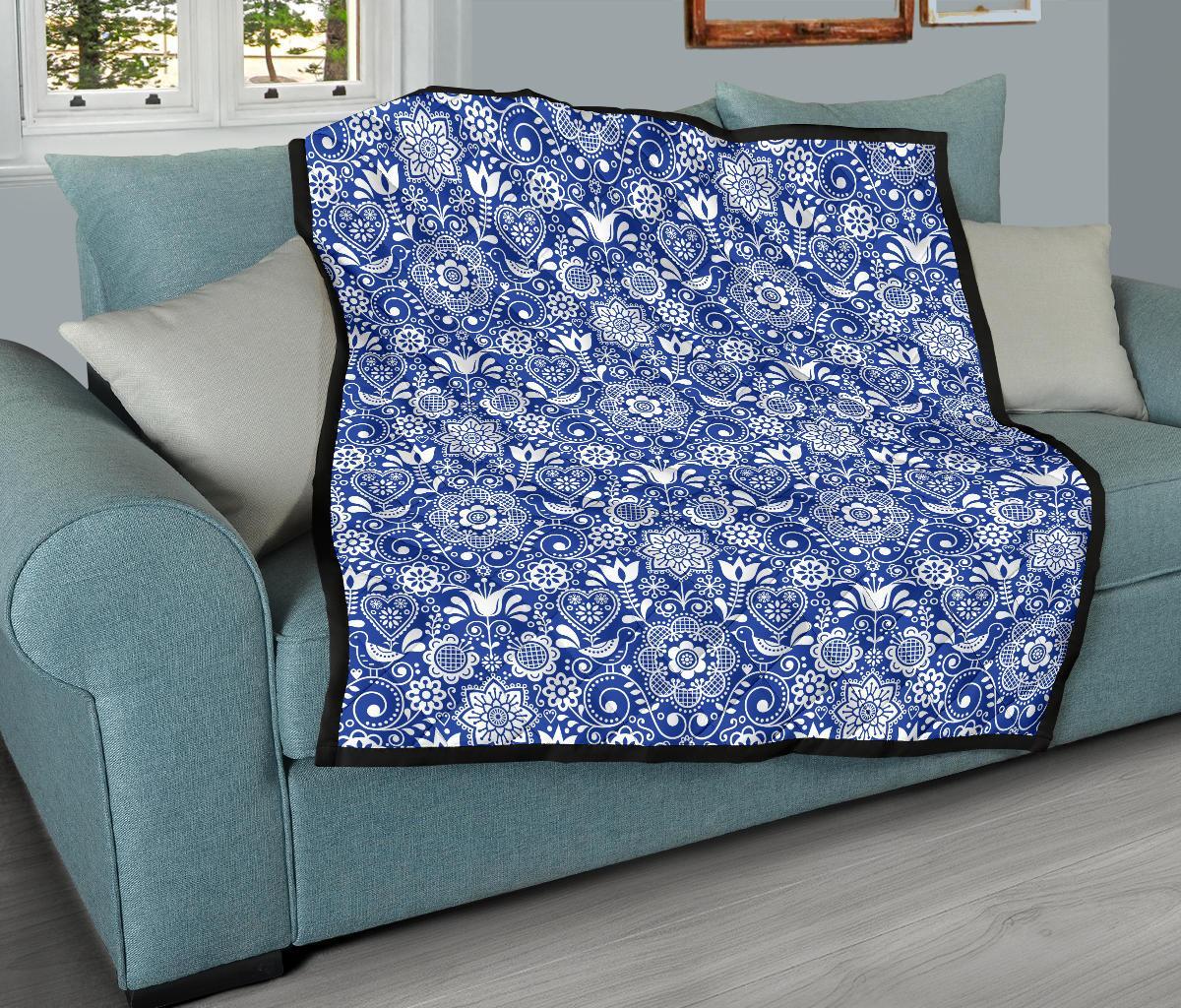 Swedish Floral Pattern Print Quilt-grizzshop