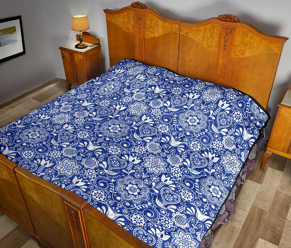 Swedish Floral Pattern Print Quilt-grizzshop