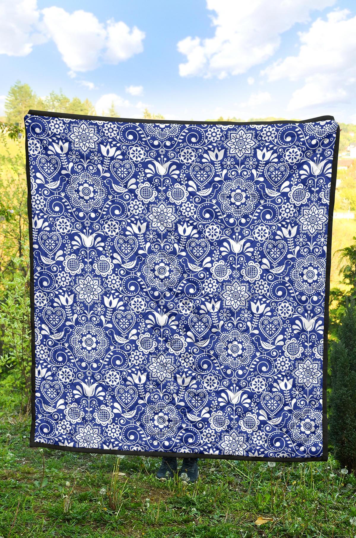 Swedish Floral Pattern Print Quilt-grizzshop