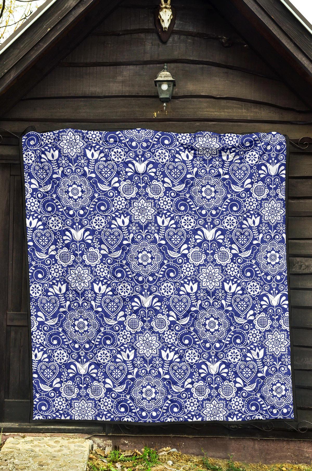 Swedish Floral Pattern Print Quilt-grizzshop