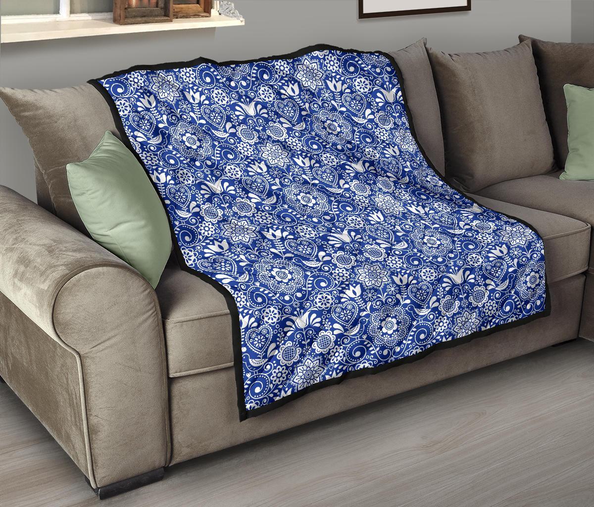 Swedish Floral Pattern Print Quilt-grizzshop