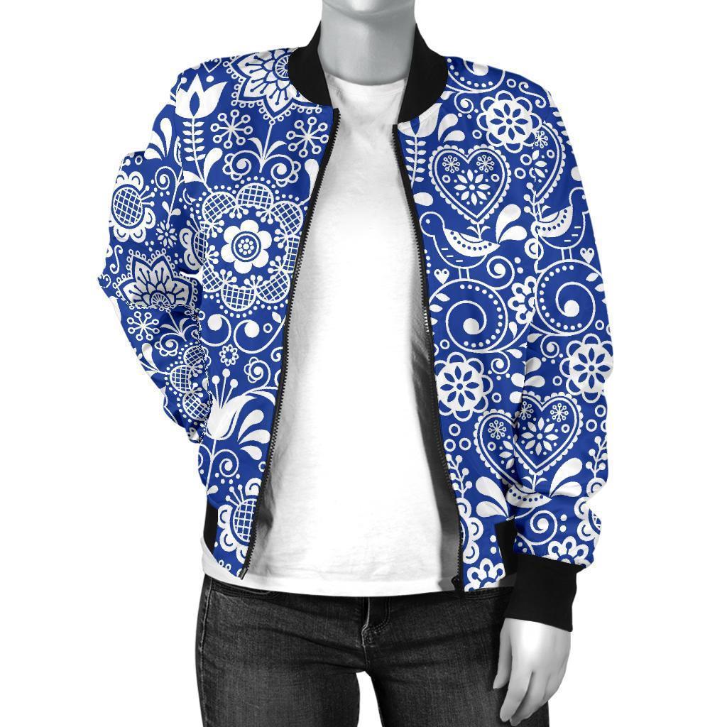 Swedish Floral Pattern Print Women Casual Bomber Jacket-grizzshop