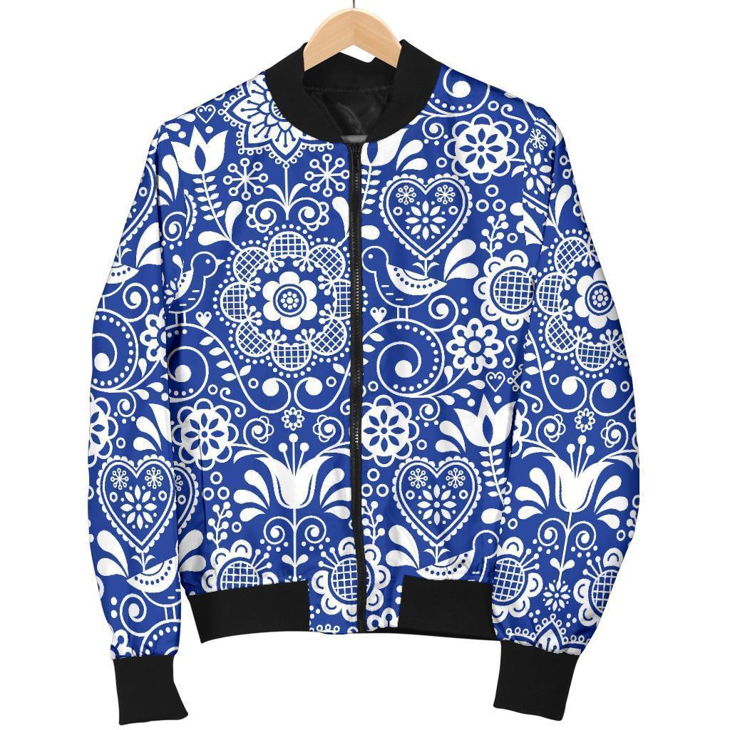 Swedish Floral Pattern Print Women Casual Bomber Jacket-grizzshop