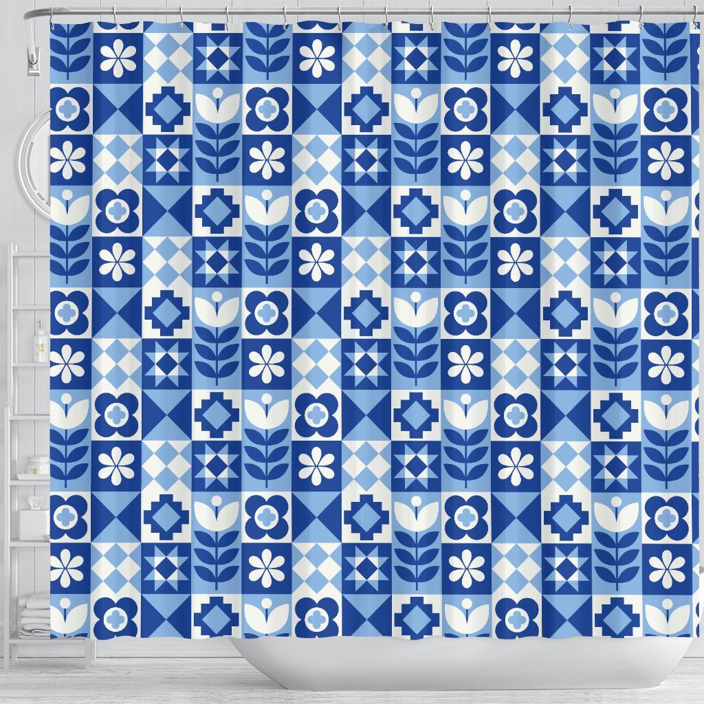 Swedish Pattern Print Bathroom Shower Curtain-grizzshop