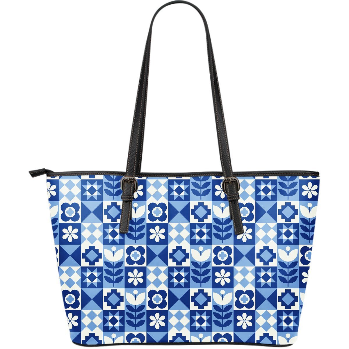 Swedish Pattern Print Leather Tote Bag-grizzshop