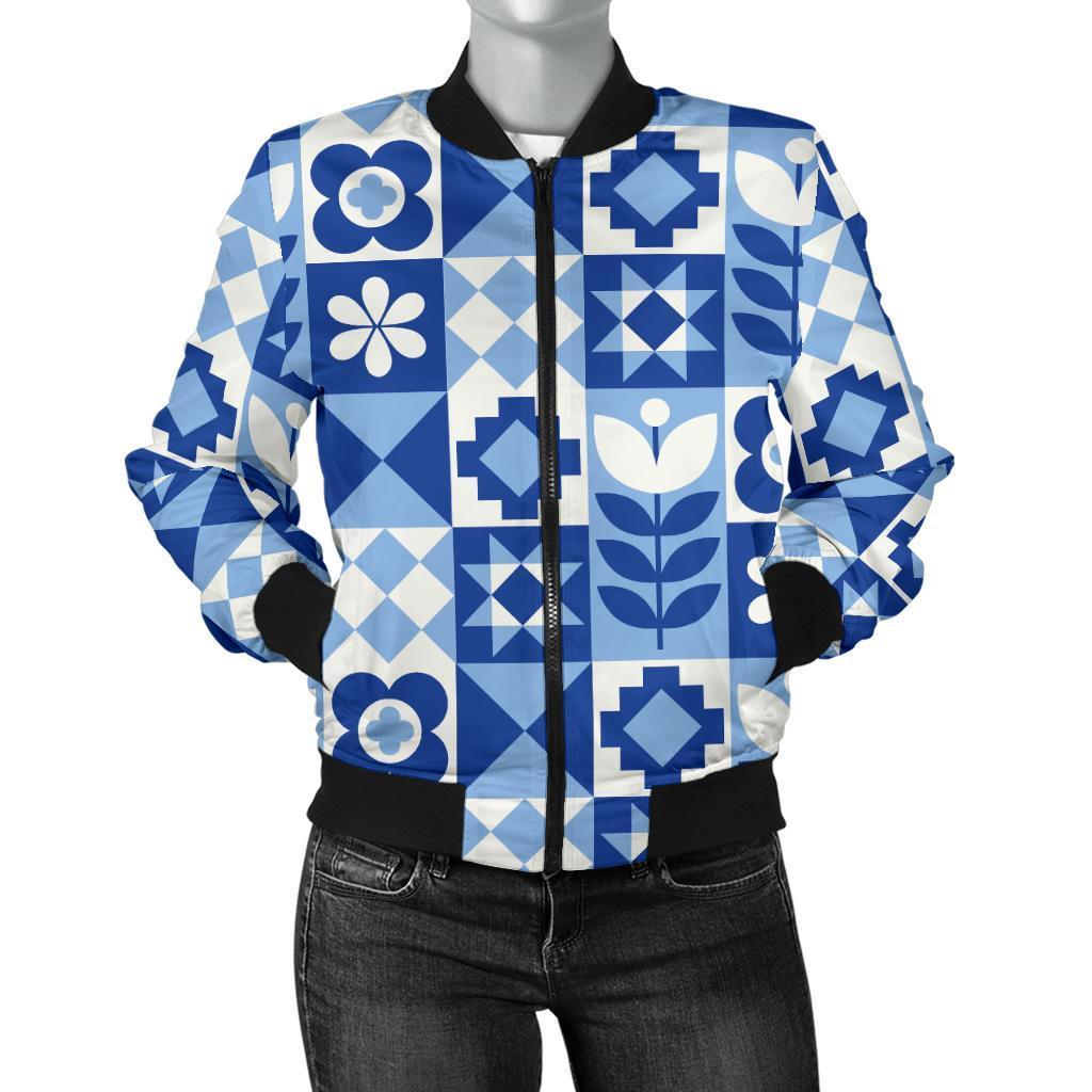 Swedish Pattern Print Women Casual Bomber Jacket-grizzshop