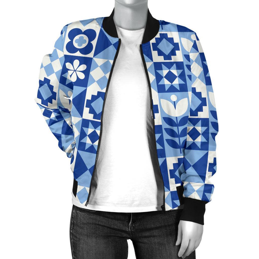 Swedish Pattern Print Women Casual Bomber Jacket-grizzshop