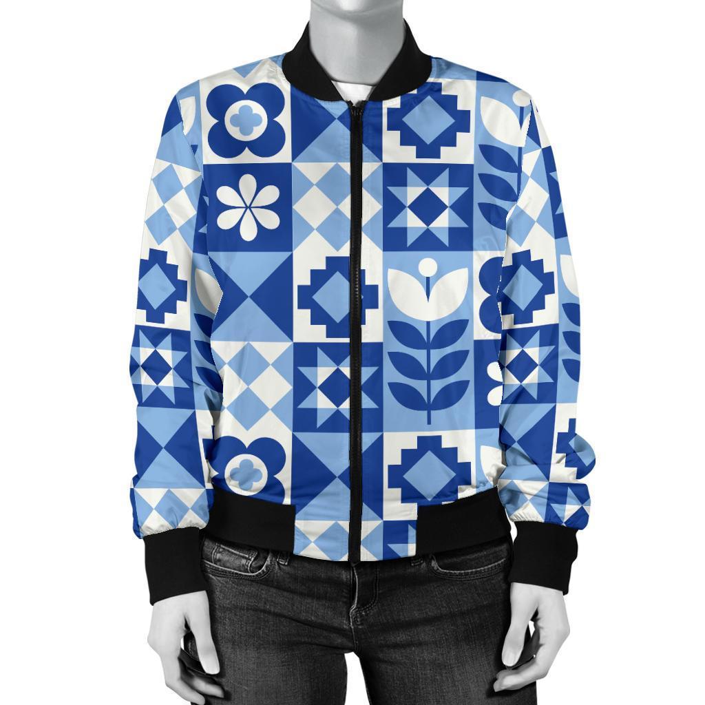 Swedish Pattern Print Women Casual Bomber Jacket-grizzshop