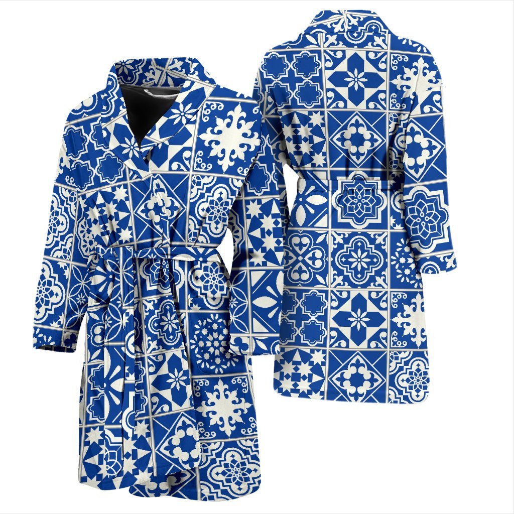 Swedish Print Pattern Men Long Robe-grizzshop