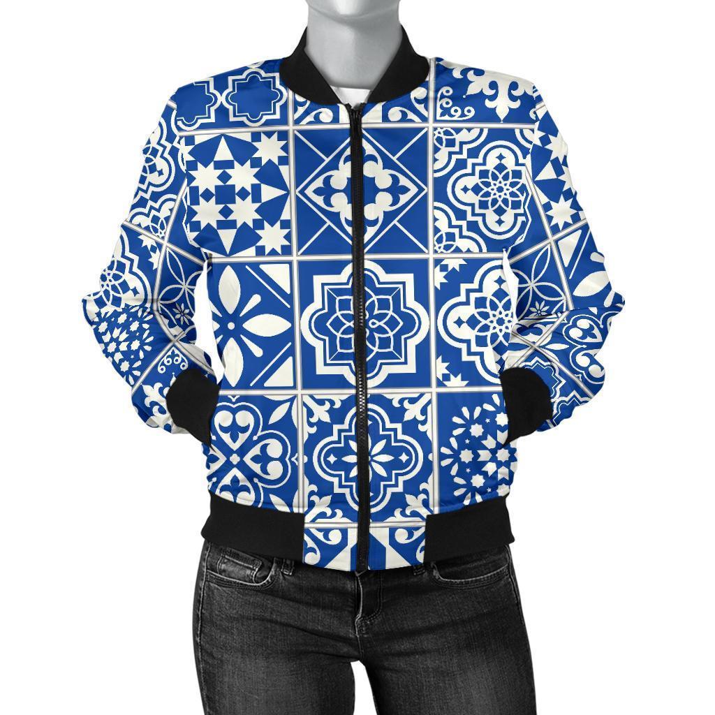 Swedish Print Pattern Women Casual Bomber Jacket-grizzshop