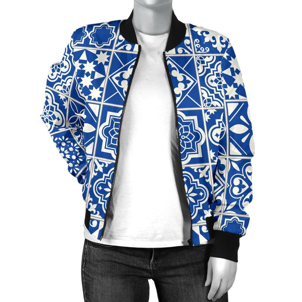 Swedish Print Pattern Women Casual Bomber Jacket-grizzshop