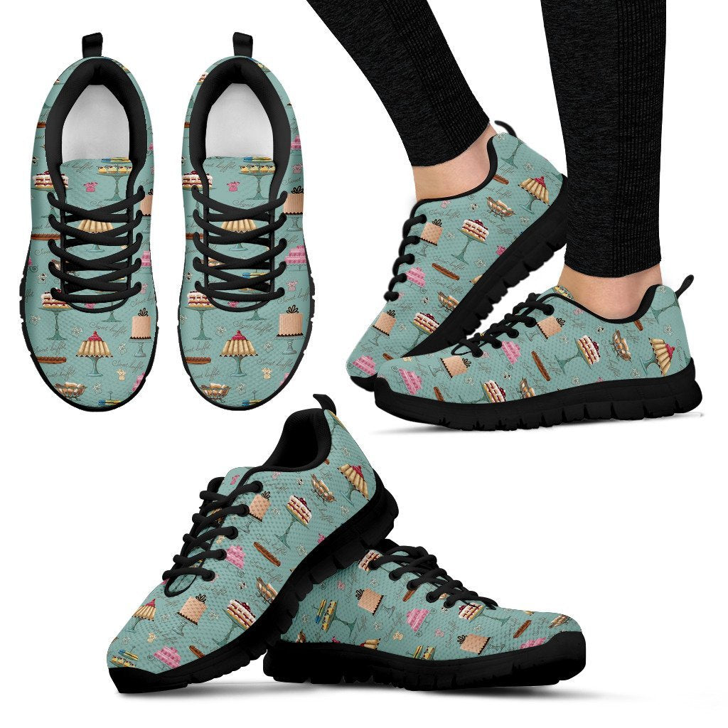 Sweet Cake Pattern Print Black Sneaker Shoes For Men Women-grizzshop