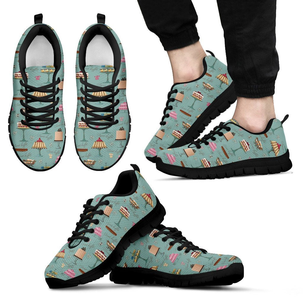 Sweet Cake Pattern Print Black Sneaker Shoes For Men Women-grizzshop