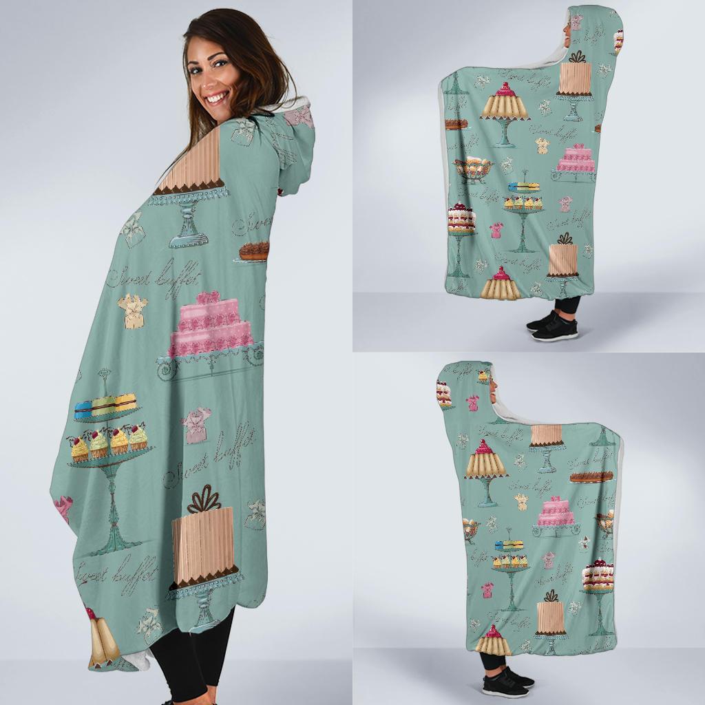 Sweet Cake Pattern Print Hooded Blanket-grizzshop